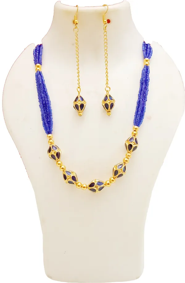 Copper_Based_Assamese_Traditional_Gold_Plated_Blue_Colour_Monimala_Necklace_Set_For_Women_&_Girl